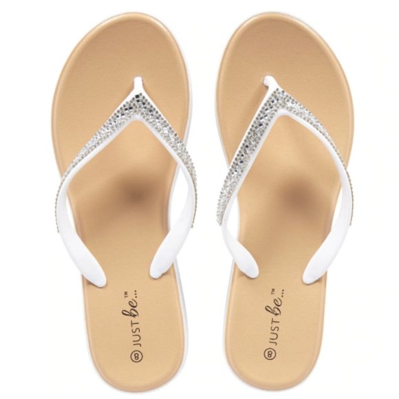 Just Be… White Jeweled Line Flip-Flops - Size 6 - Picture 3 of 3